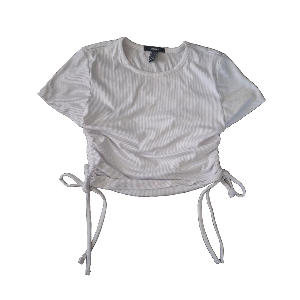 Forever 21 White Tie-Side Short Sleeve Top